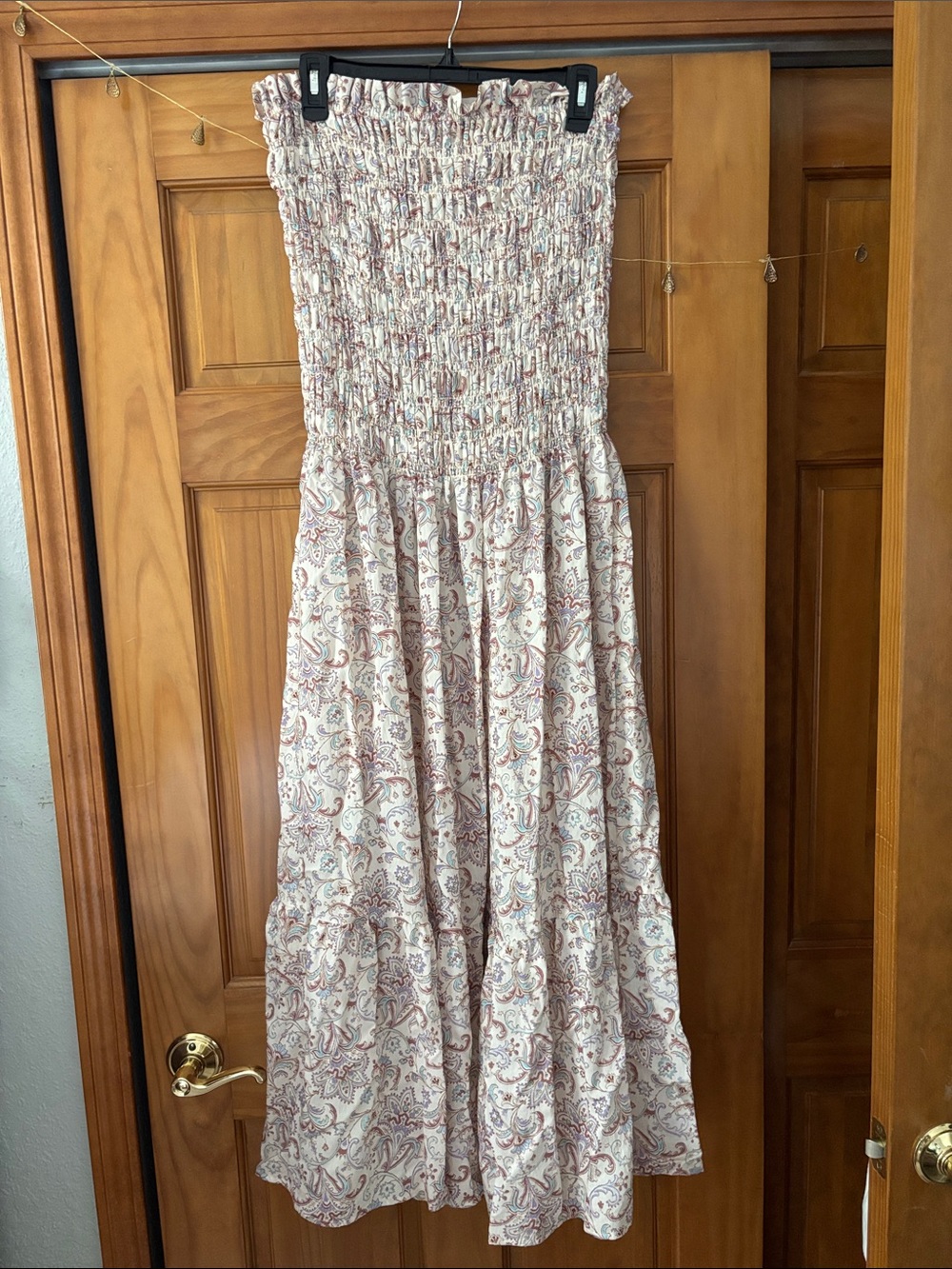 H&M Strapless Smocked Drop Waist Maxi Dress - Cream with Pink Paisley
